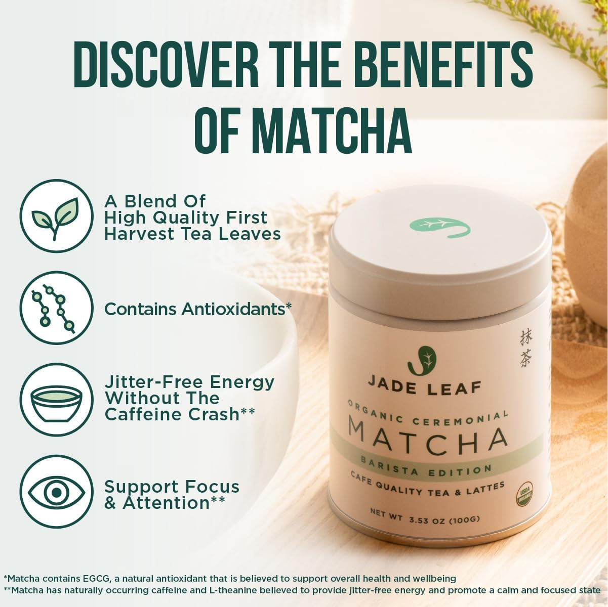 Organic Ceremonial Grade Matcha Green Tea Powder - Authentic Japanese Origin - Teahouse Edition Premium First Harvest (3.53 Ounce)