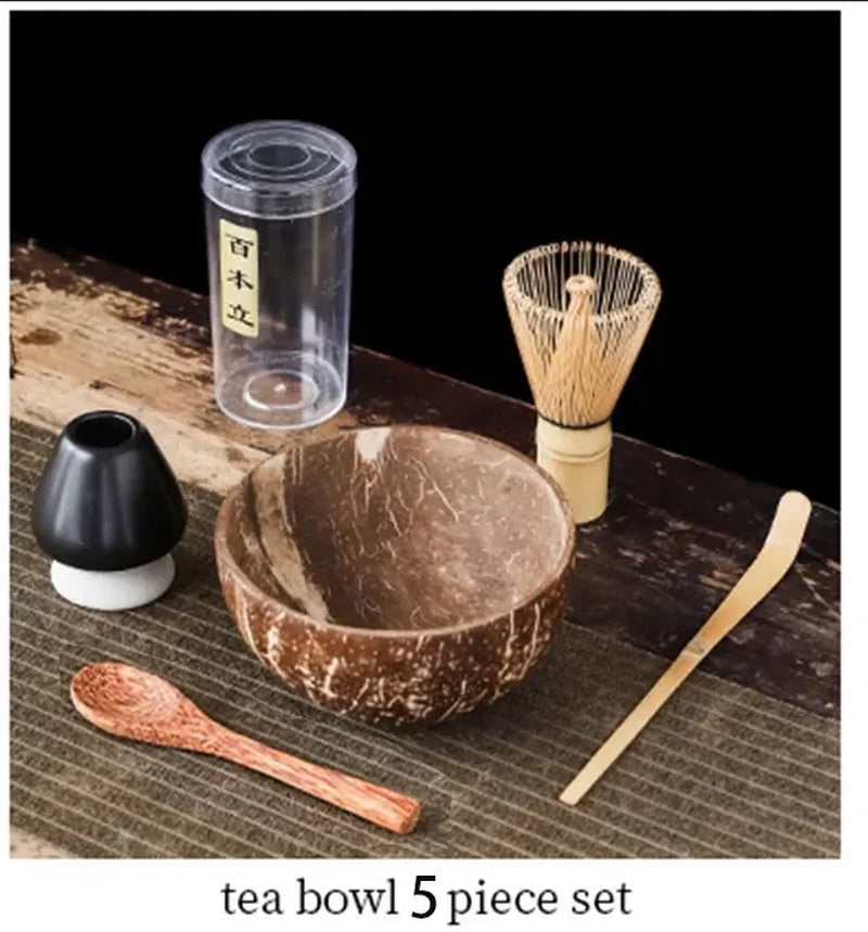 4-7Pcs Handmade Home Easy Clean Coconut Matcha Tea Set Tool Stand Kit Bowl Whisk Scoopbirthday Gift Ceremony Kitchen Supplies