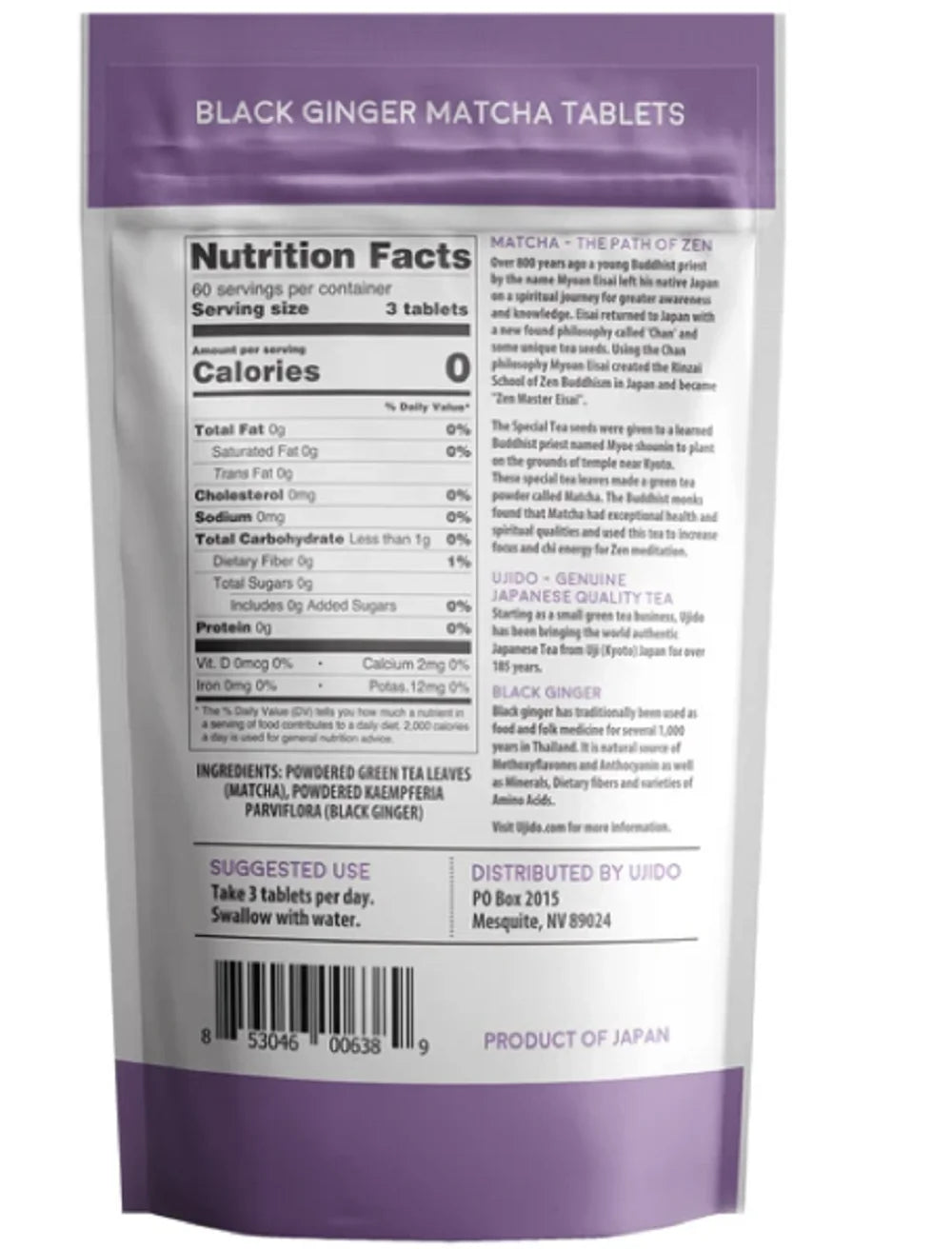 Black Ginger Matcha Tablets, 180 Tablets – Japanese Matcha Powder – Thai Black Ginger – Hand-Picked Green Tea Leaf Powder – Antioxidant Superfood – Natural Caffeine, Chlorophyll, & EGCG