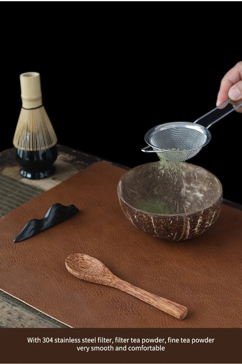 4-7Pcs Handmade Home Easy Clean Coconut Matcha Tea Set Tool Stand Kit Bowl Whisk Scoopbirthday Gift Ceremony Kitchen Supplies