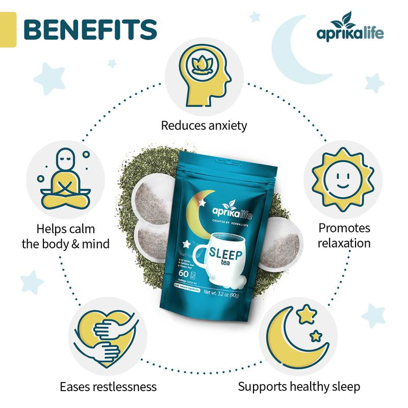 Sleep Tea with Sleep Guide, Natural Herbal Tea with 12 Herbs Created by Herbalists, Promotes Relaxation, Stress Relief - Wellness Tea Blend - 60 Bags