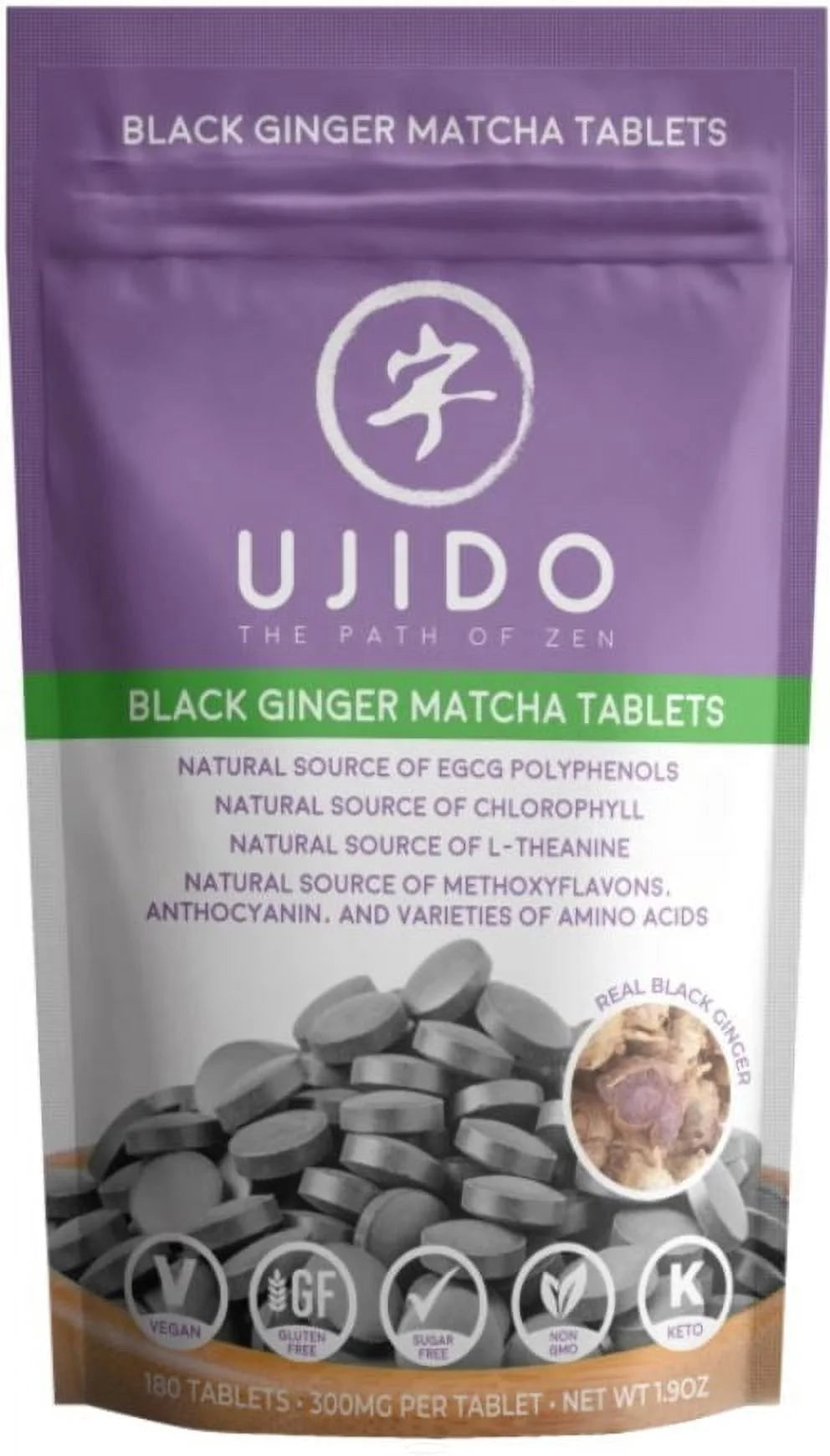 Black Ginger Matcha Tablets, 180 Tablets – Japanese Matcha Powder – Thai Black Ginger – Hand-Picked Green Tea Leaf Powder – Antioxidant Superfood – Natural Caffeine, Chlorophyll, & EGCG