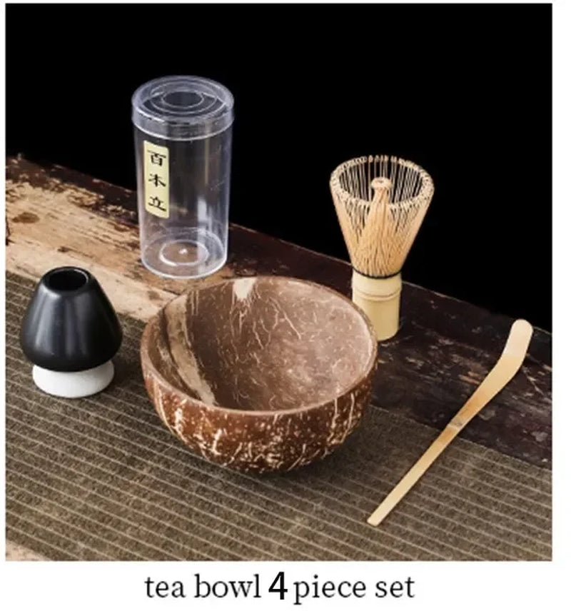 4-7Pcs Handmade Home Easy Clean Coconut Matcha Tea Set Tool Stand Kit Bowl Whisk Scoopbirthday Gift Ceremony Kitchen Supplies