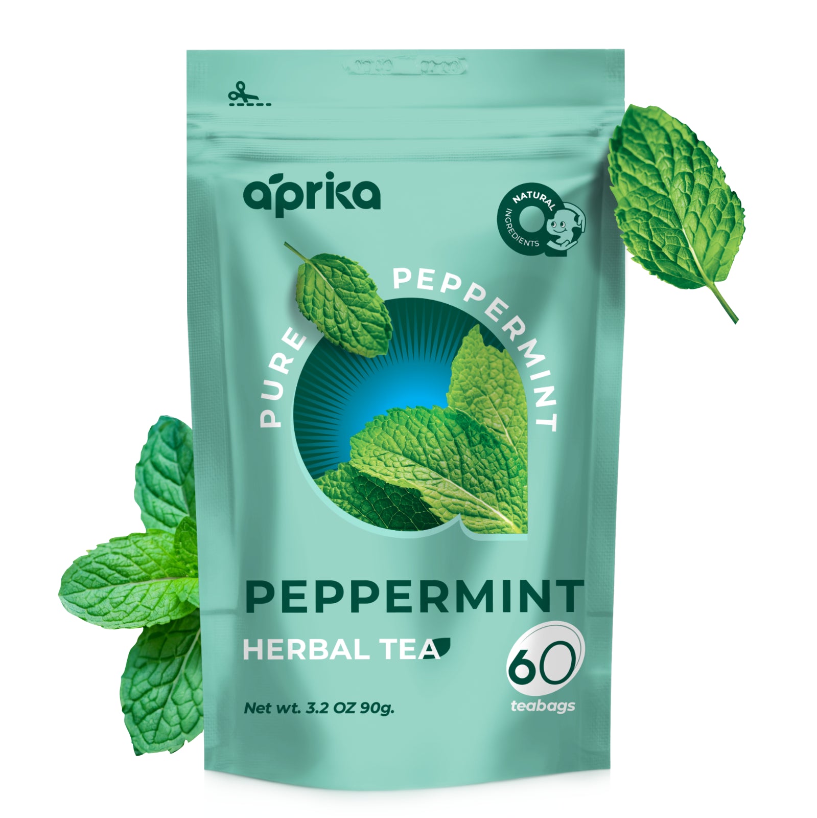 Pure Peppermint Tea - No Stems, 100% Natural Herbal Tea, 60 Bags, USA Seller