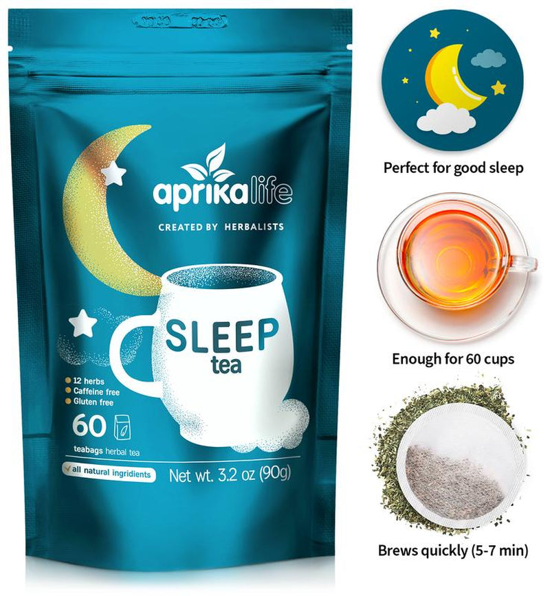 Sleep Tea with Sleep Guide, Natural Herbal Tea with 12 Herbs Created by Herbalists, Promotes Relaxation, Stress Relief - Wellness Tea Blend - 60 Bags